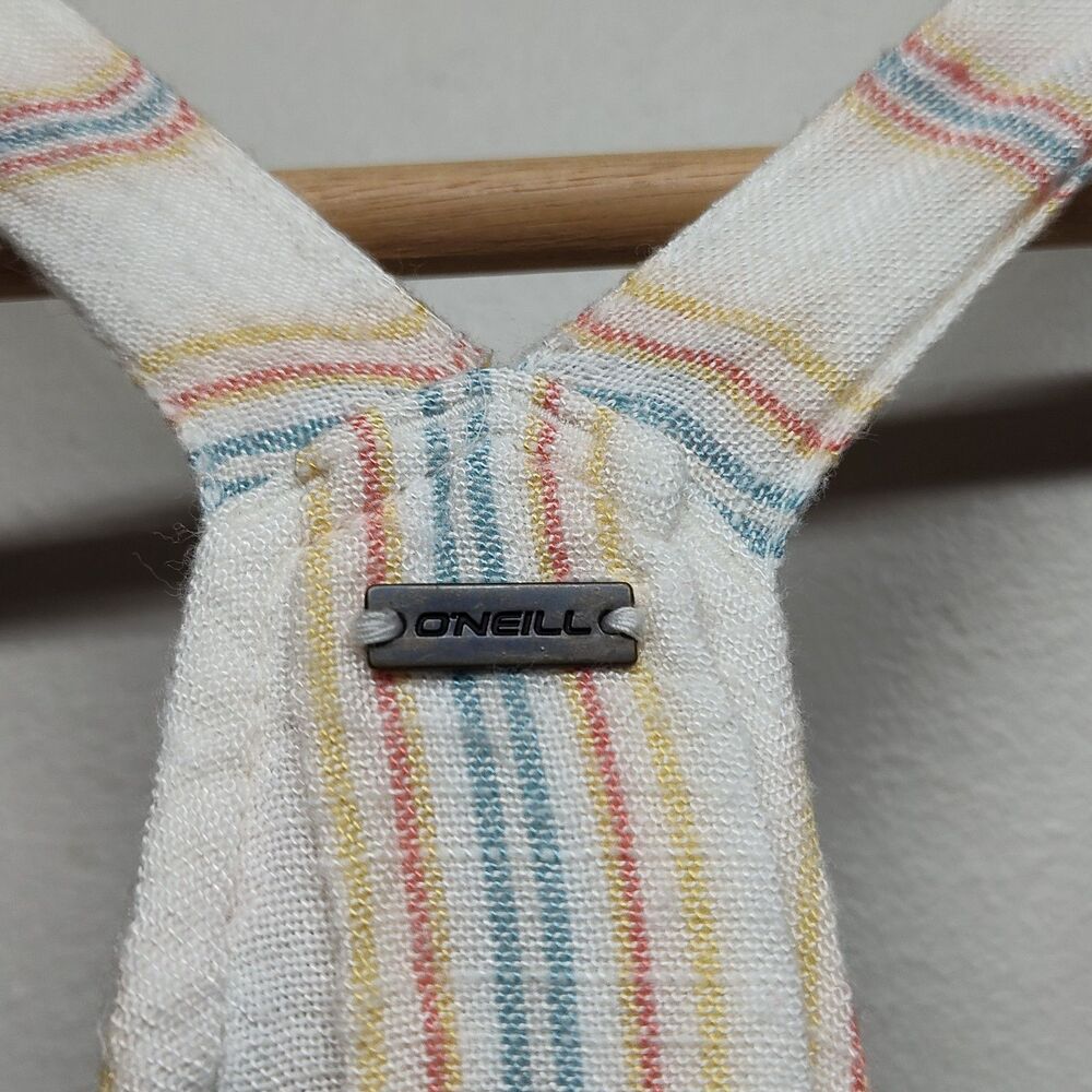 O'neill Mini Dress Women M Cream Blue Stripes Casual Boho Beachy Summer Vacation - Picture 6 of 7